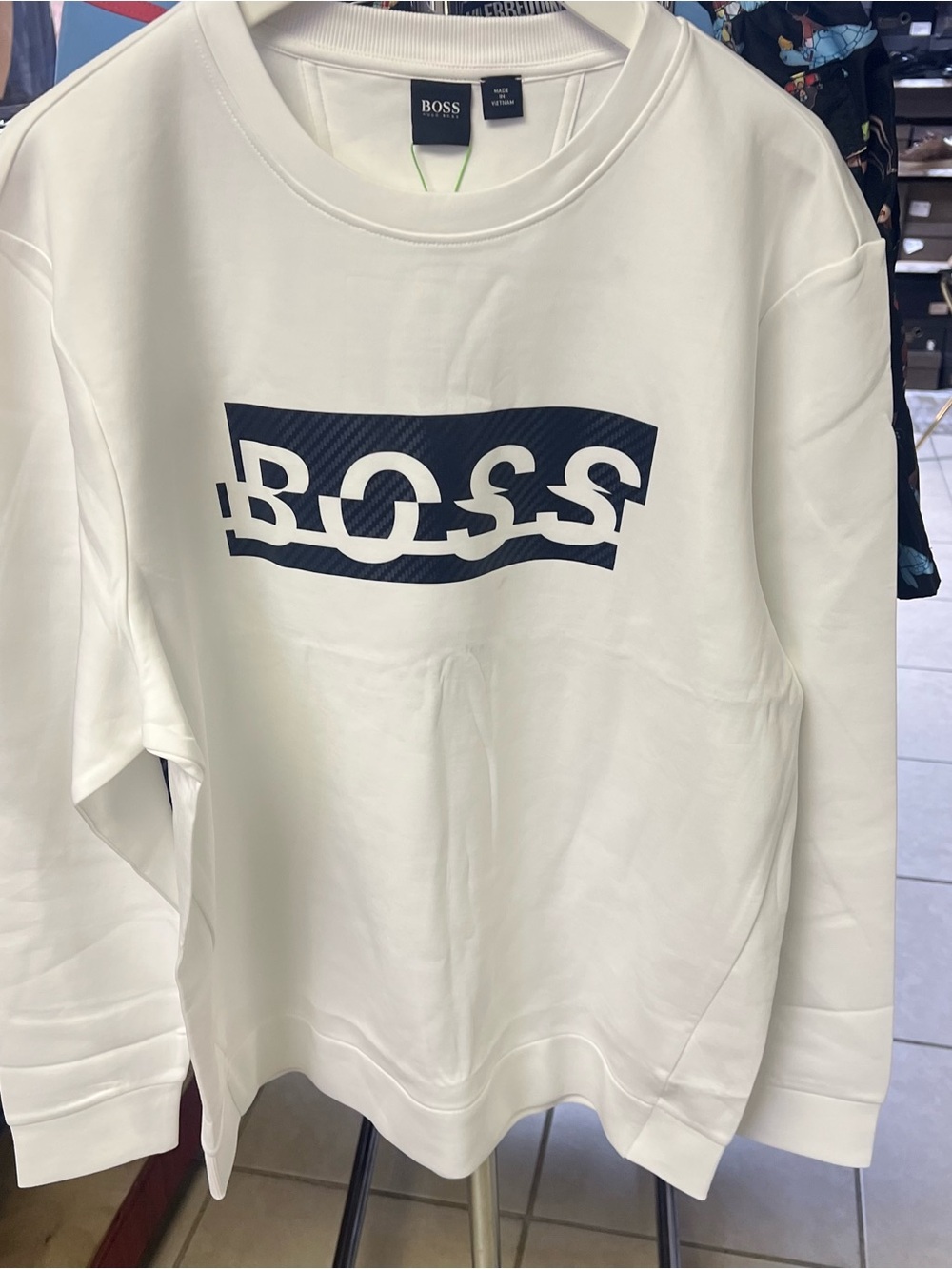 BOSS White Sweatshirt with Black Logo Graphic